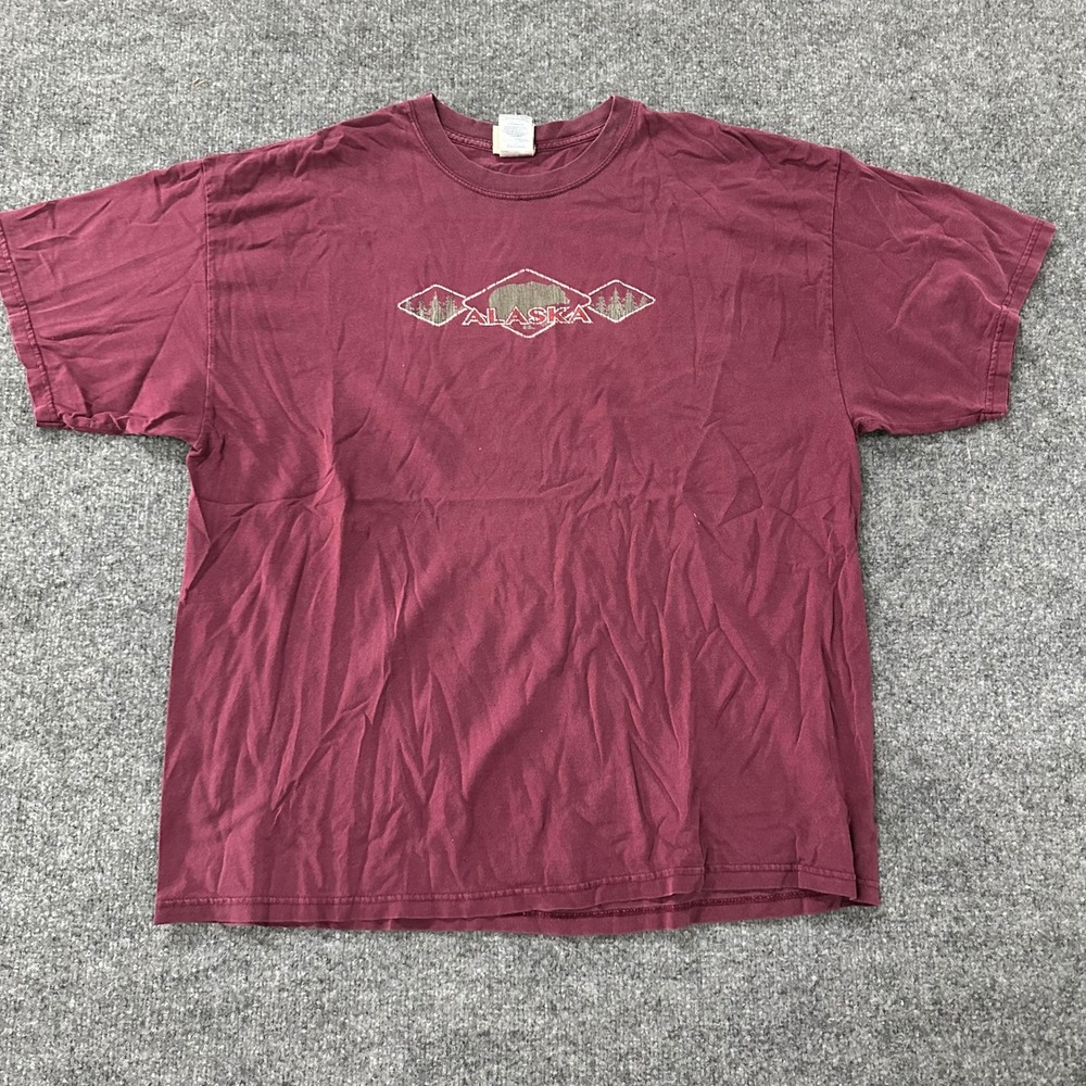 Oarsman T-Shirt Mens Size 2XL Maroon Alaska Bear Graphic Short Sleeve Cotton Tee